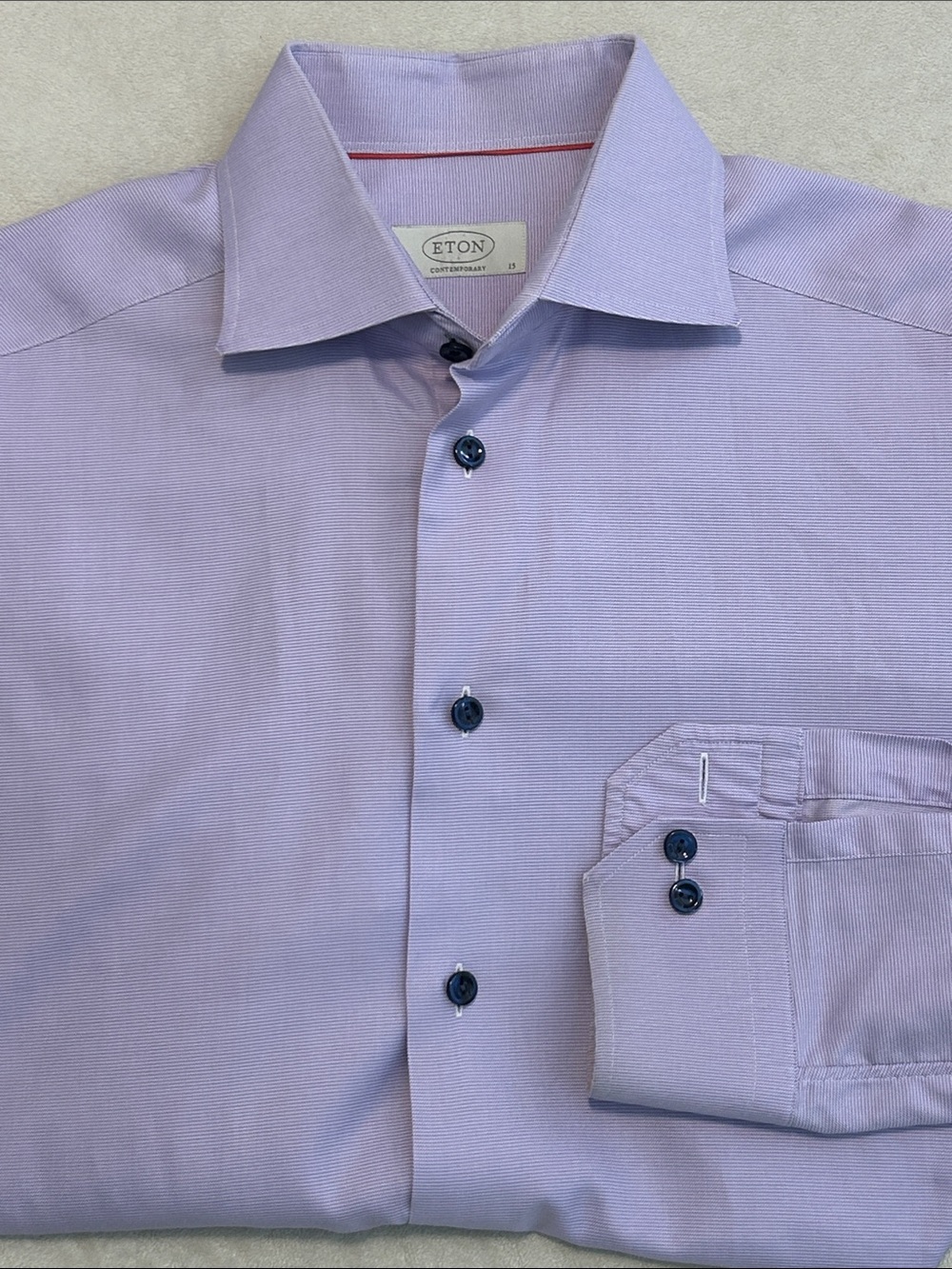 Eton Contemporary Fit Dress Shirt Mens 15/38 Purple Lavender Stripe Cotton
